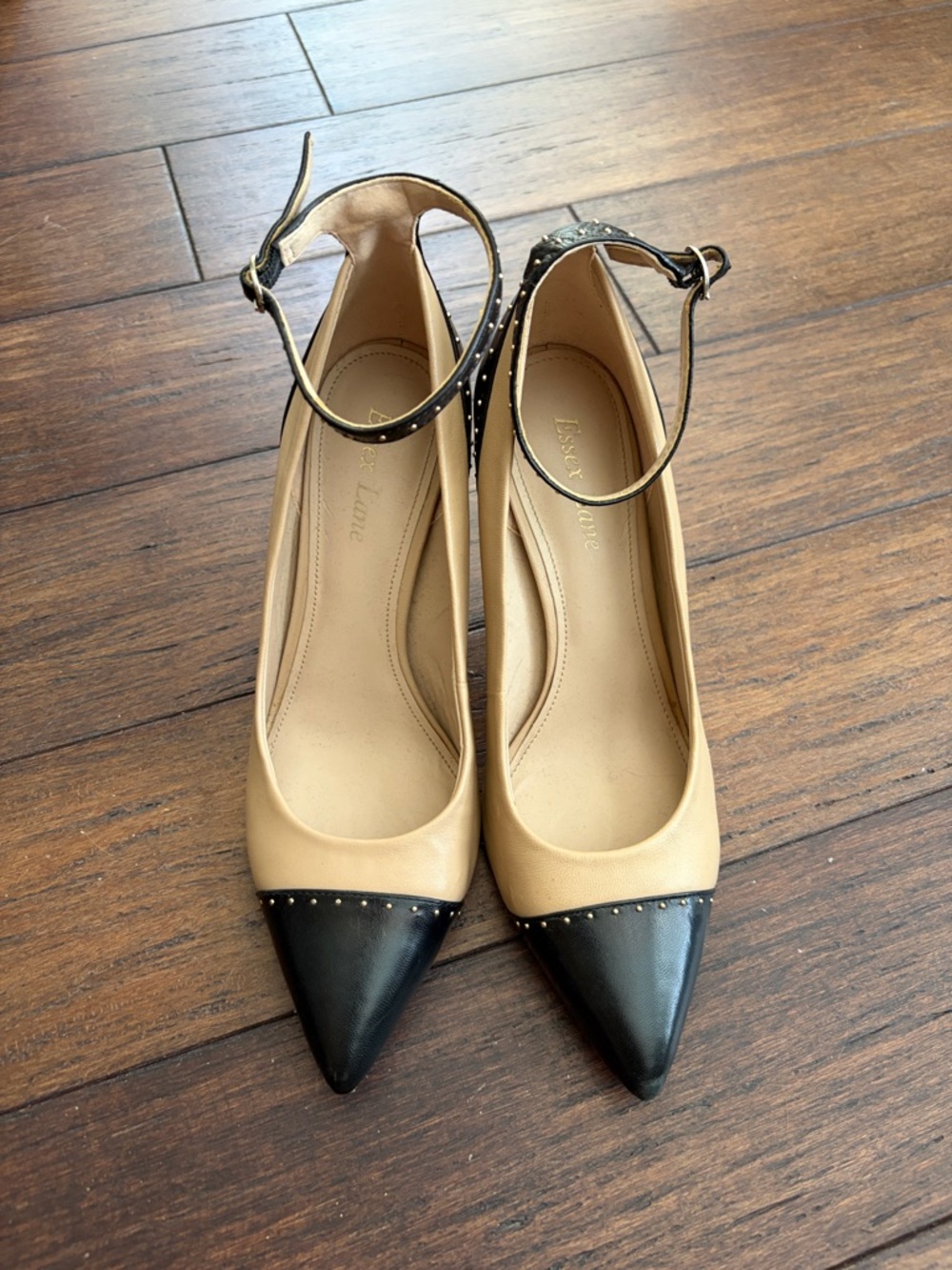 Essex Lane Pointed Toe Ankle Strap Pumps, Beige and Black